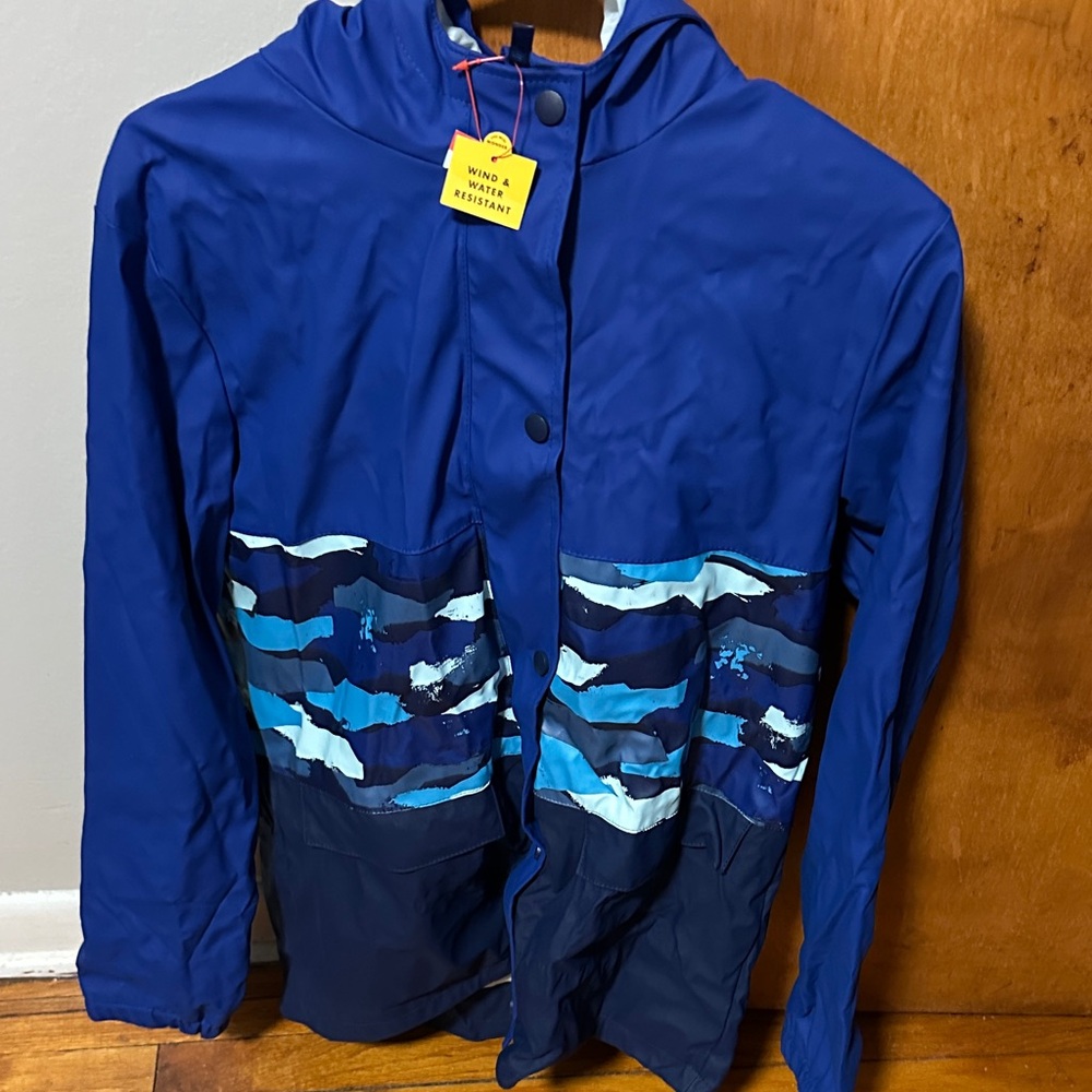 Cat & Jack Blue Raincoat with Wave Pattern